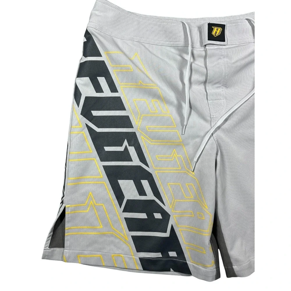 Revgear‎ MMA Board Shorts Mens XXL Grey Yellow Graphic Pro Fight Gear Training